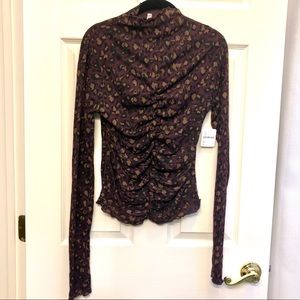 FREE PEOPLE Leopard Long Sleeve Mock Neck Top
